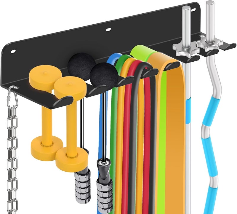 FizLig Gym Equipment Storage Rack - Multi-Purpose Home Gym Organization Storage Wall Mount for Resistance Bands, Jump Ropes, Lifting Belt, Chains, Barbells (16" / 8 Prongs) - Image 1
